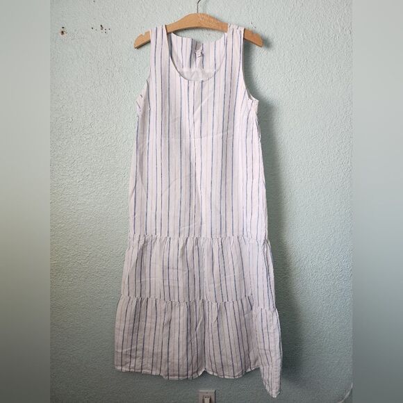 J. Jill Love Linen Coastal Striped Linen Dress in Blue and White - Picture 1 of 11